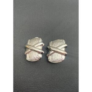 Vintage Silver Tone Crossover Clip On Earrings